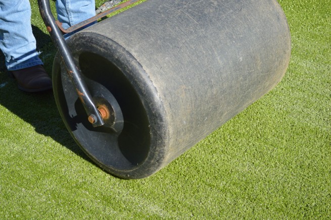 Los Angeles artificial grass installation - top layer rolled